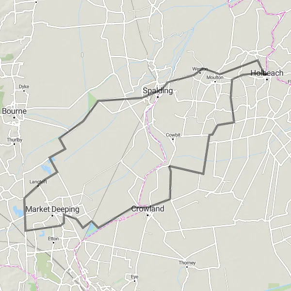 Map miniature of "The Fenland Loop" cycling inspiration in Lincolnshire, United Kingdom. Generated by Tarmacs.app cycling route planner