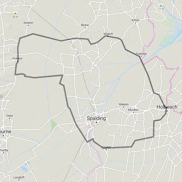 Map miniature of "The Lincolnshire Loop" cycling inspiration in Lincolnshire, United Kingdom. Generated by Tarmacs.app cycling route planner