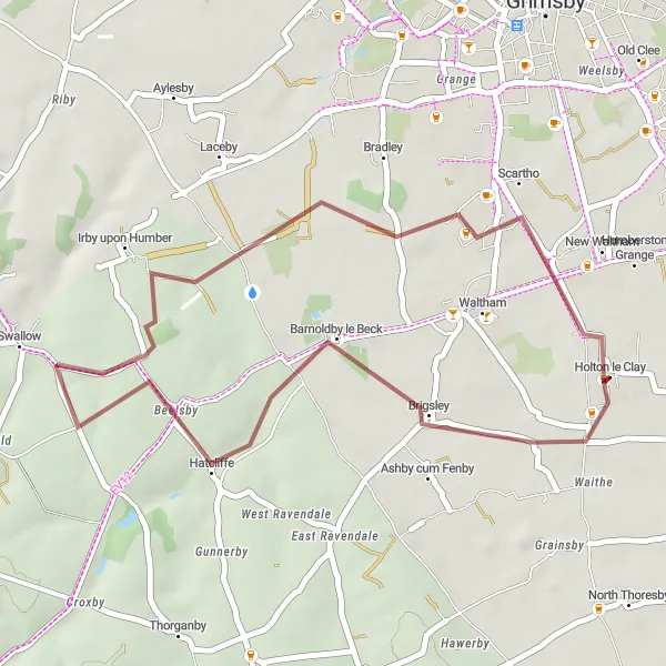 Map miniature of "Hatcliffe and Irby upon Humber Gravel Loop" cycling inspiration in Lincolnshire, United Kingdom. Generated by Tarmacs.app cycling route planner