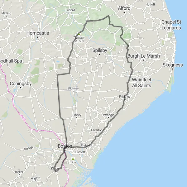 Map miniature of "Kirton to Boston Loop" cycling inspiration in Lincolnshire, United Kingdom. Generated by Tarmacs.app cycling route planner