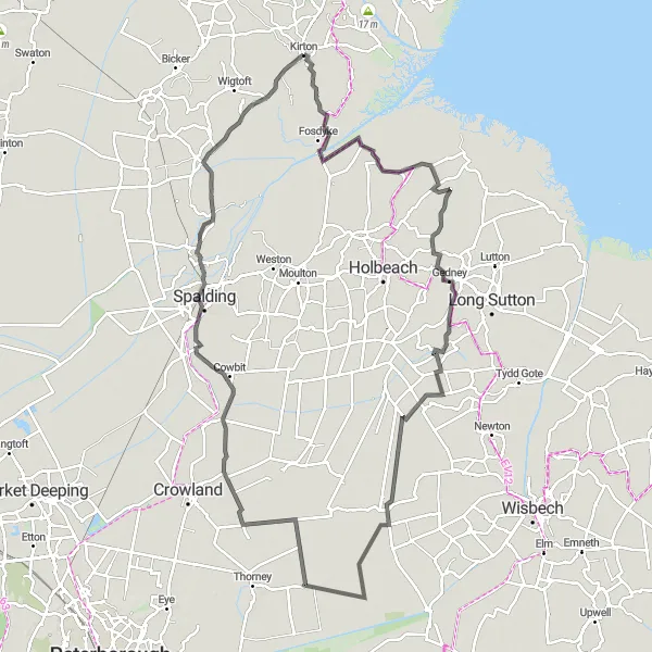 Map miniature of "Beauty of the Fenlands" cycling inspiration in Lincolnshire, United Kingdom. Generated by Tarmacs.app cycling route planner