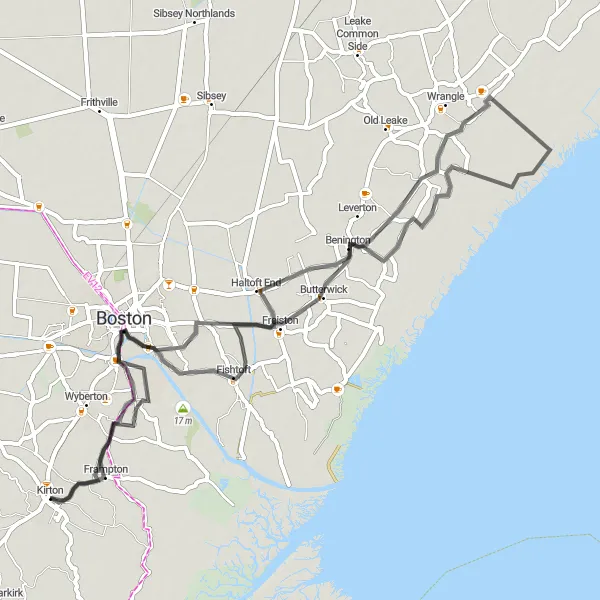 Map miniature of "Historic Boston" cycling inspiration in Lincolnshire, United Kingdom. Generated by Tarmacs.app cycling route planner