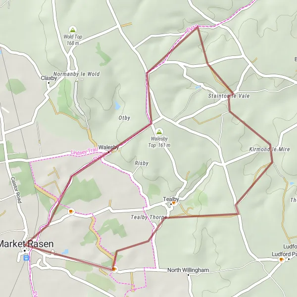 Map miniature of "Gravel Adventure to Tealby" cycling inspiration in Lincolnshire, United Kingdom. Generated by Tarmacs.app cycling route planner