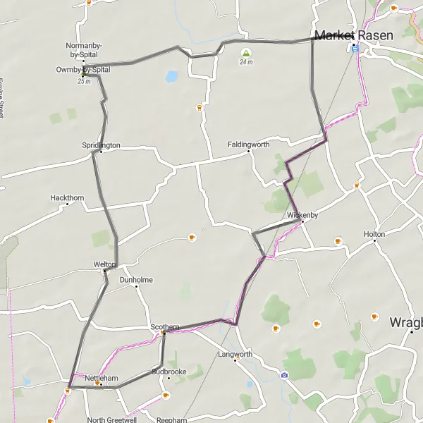 Map miniature of "Market Rasen Loop" cycling inspiration in Lincolnshire, United Kingdom. Generated by Tarmacs.app cycling route planner