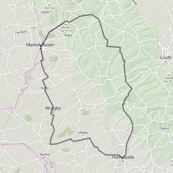 Map miniature of "Market Rasen to Lissington Loop" cycling inspiration in Lincolnshire, United Kingdom. Generated by Tarmacs.app cycling route planner