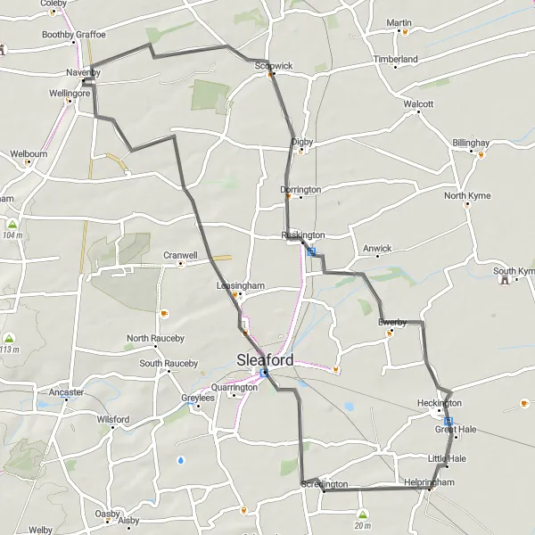 Map miniature of "The Village Explorer" cycling inspiration in Lincolnshire, United Kingdom. Generated by Tarmacs.app cycling route planner