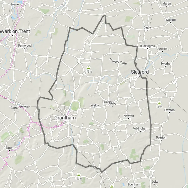 Map miniature of "Glorious Lincolnshire Loop" cycling inspiration in Lincolnshire, United Kingdom. Generated by Tarmacs.app cycling route planner