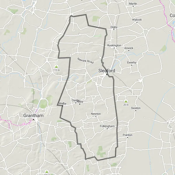 Map miniature of "The Lincolnshire Gravel Adventure" cycling inspiration in Lincolnshire, United Kingdom. Generated by Tarmacs.app cycling route planner