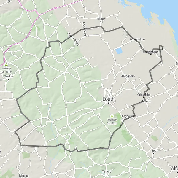 Map miniature of "Coastal Delight" cycling inspiration in Lincolnshire, United Kingdom. Generated by Tarmacs.app cycling route planner