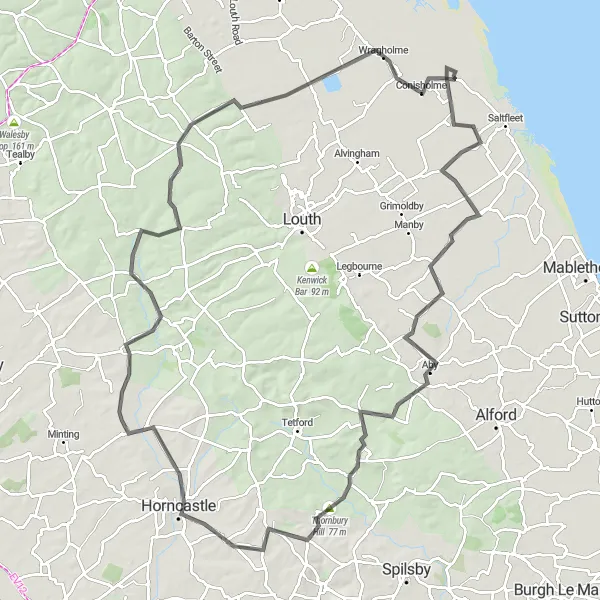 Map miniature of "Round-trip Cycling Route - Lincolnshire Coastal Hinterland" cycling inspiration in Lincolnshire, United Kingdom. Generated by Tarmacs.app cycling route planner