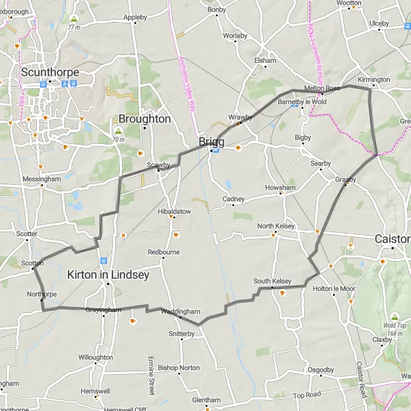 Map miniature of "Discovering North Lincolnshire" cycling inspiration in Lincolnshire, United Kingdom. Generated by Tarmacs.app cycling route planner
