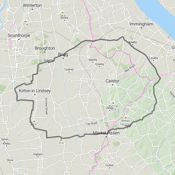 Map miniature of "Exploring Lincolnshire's Landmarks" cycling inspiration in Lincolnshire, United Kingdom. Generated by Tarmacs.app cycling route planner