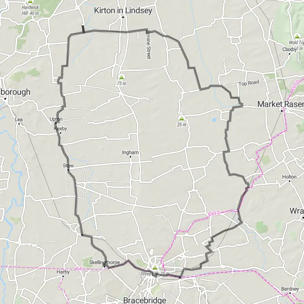 Map miniature of "Lincolnshire Adventure Loop" cycling inspiration in Lincolnshire, United Kingdom. Generated by Tarmacs.app cycling route planner