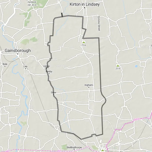 Map miniature of "Grayingham and Beyond" cycling inspiration in Lincolnshire, United Kingdom. Generated by Tarmacs.app cycling route planner