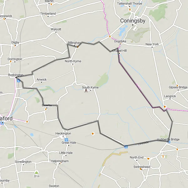 Map miniature of "Rural Escape" cycling inspiration in Lincolnshire, United Kingdom. Generated by Tarmacs.app cycling route planner