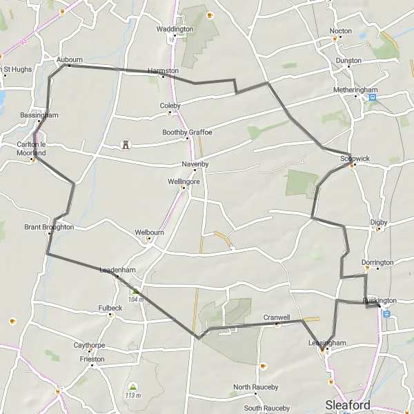 Map miniature of "Scenic Loop Through Quaint Villages" cycling inspiration in Lincolnshire, United Kingdom. Generated by Tarmacs.app cycling route planner