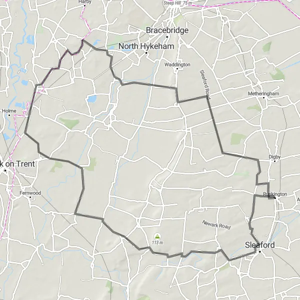 Map miniature of "Ruskington Round Trip" cycling inspiration in Lincolnshire, United Kingdom. Generated by Tarmacs.app cycling route planner