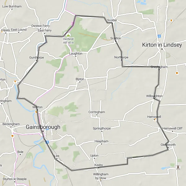 Map miniature of "Scotter to Hardwick Hill Loop" cycling inspiration in Lincolnshire, United Kingdom. Generated by Tarmacs.app cycling route planner