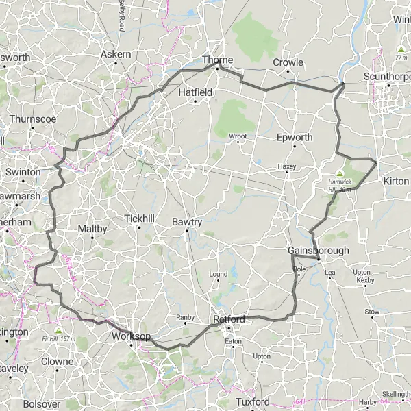 Map miniature of "Countryside Delights and Historic Sites" cycling inspiration in Lincolnshire, United Kingdom. Generated by Tarmacs.app cycling route planner