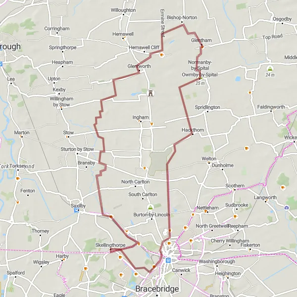 Map miniature of "The Gravel Explorer" cycling inspiration in Lincolnshire, United Kingdom. Generated by Tarmacs.app cycling route planner