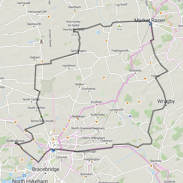 Map miniature of "The Scenic Escape" cycling inspiration in Lincolnshire, United Kingdom. Generated by Tarmacs.app cycling route planner