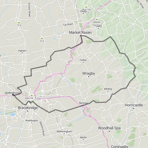 Map miniature of "The Carlton Circuit" cycling inspiration in Lincolnshire, United Kingdom. Generated by Tarmacs.app cycling route planner