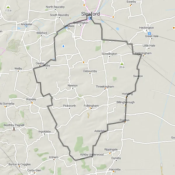 Map miniature of "Scenic Road Ride: Sleaford Loop" cycling inspiration in Lincolnshire, United Kingdom. Generated by Tarmacs.app cycling route planner