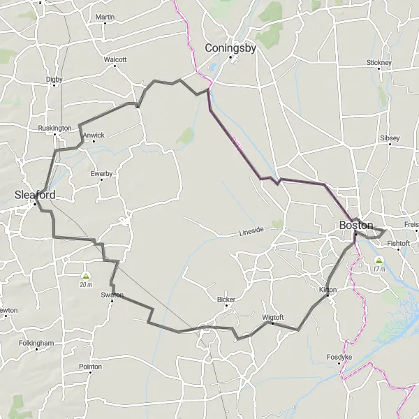 Map miniature of "Scenic Discoveries" cycling inspiration in Lincolnshire, United Kingdom. Generated by Tarmacs.app cycling route planner