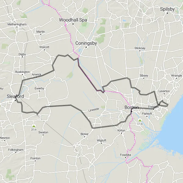 Map miniature of "Anwick Loop Adventure" cycling inspiration in Lincolnshire, United Kingdom. Generated by Tarmacs.app cycling route planner