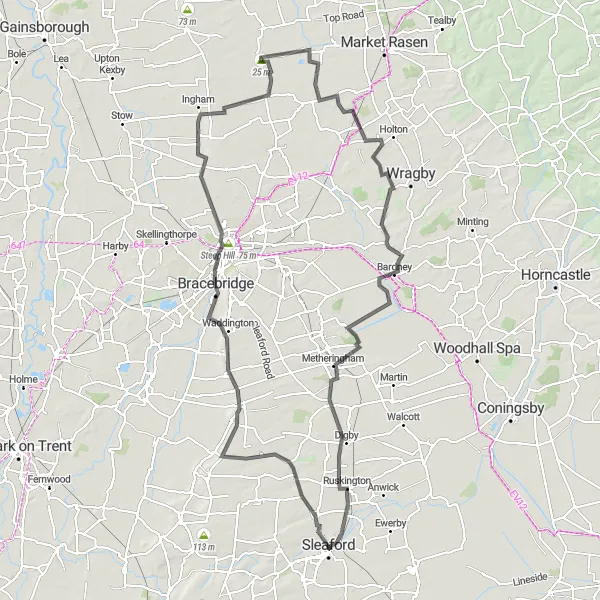 Map miniature of "The Great Wood Challenge" cycling inspiration in Lincolnshire, United Kingdom. Generated by Tarmacs.app cycling route planner