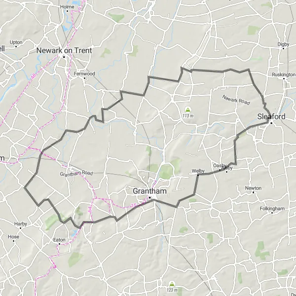 Map miniature of "Heydour Epic Gravel Adventure" cycling inspiration in Lincolnshire, United Kingdom. Generated by Tarmacs.app cycling route planner