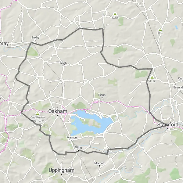 Map miniature of "Rutland Explorer" cycling inspiration in Lincolnshire, United Kingdom. Generated by Tarmacs.app cycling route planner