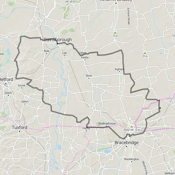 Map miniature of "Canwick and Beacon Hill Loop" cycling inspiration in Lincolnshire, United Kingdom. Generated by Tarmacs.app cycling route planner