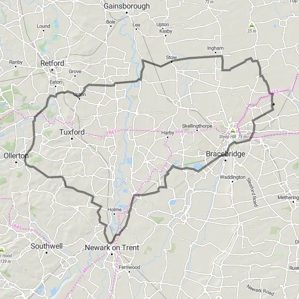 Map miniature of "The North Hykeham Loop" cycling inspiration in Lincolnshire, United Kingdom. Generated by Tarmacs.app cycling route planner