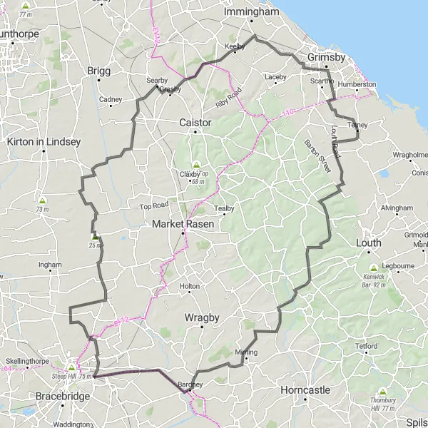 Map miniature of "Ultimate Road Challenge through North Ormsby and Stallingborough" cycling inspiration in Lincolnshire, United Kingdom. Generated by Tarmacs.app cycling route planner