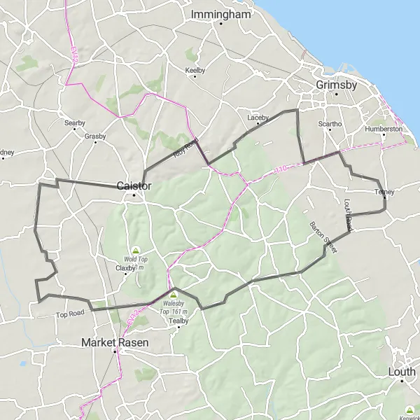 Map miniature of "The Hilly Challenge" cycling inspiration in Lincolnshire, United Kingdom. Generated by Tarmacs.app cycling route planner