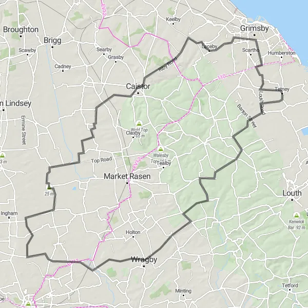 Map miniature of "Rural Delights and Historic Treasures" cycling inspiration in Lincolnshire, United Kingdom. Generated by Tarmacs.app cycling route planner