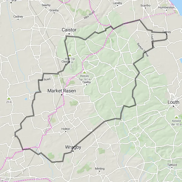 Map miniature of "Challenging Road Loop through North Thoresby and Netleton" cycling inspiration in Lincolnshire, United Kingdom. Generated by Tarmacs.app cycling route planner