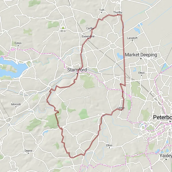 Map miniature of "Gravel Adventure" cycling inspiration in Lincolnshire, United Kingdom. Generated by Tarmacs.app cycling route planner