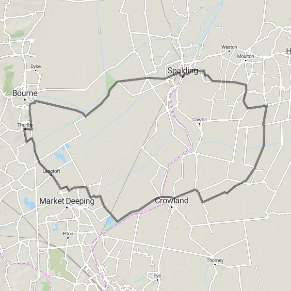 Map miniature of "Discover Rural Charm" cycling inspiration in Lincolnshire, United Kingdom. Generated by Tarmacs.app cycling route planner