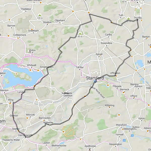 Map miniature of "Quintessential Lincolnshire" cycling inspiration in Lincolnshire, United Kingdom. Generated by Tarmacs.app cycling route planner