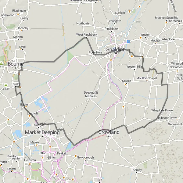 Map miniature of "The Springtime Delight" cycling inspiration in Lincolnshire, United Kingdom. Generated by Tarmacs.app cycling route planner