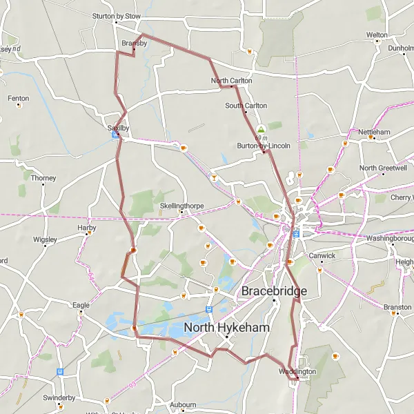 Map miniature of "Gravel Adventure to Lincoln Castle" cycling inspiration in Lincolnshire, United Kingdom. Generated by Tarmacs.app cycling route planner
