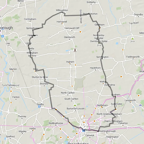 Map miniature of "Steep Hill and Lincoln Castle Loop" cycling inspiration in Lincolnshire, United Kingdom. Generated by Tarmacs.app cycling route planner