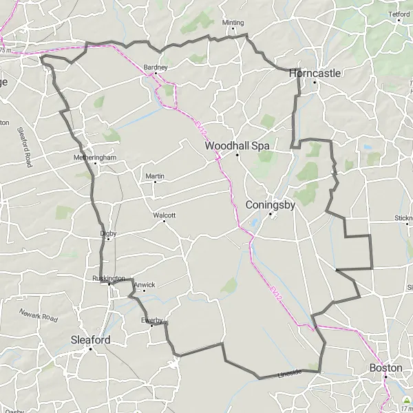 Map miniature of "Coastal Tour from Washingborough" cycling inspiration in Lincolnshire, United Kingdom. Generated by Tarmacs.app cycling route planner