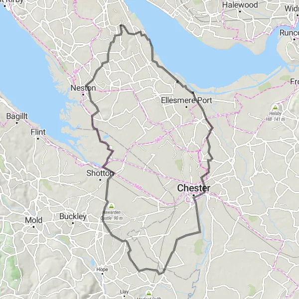 Map miniature of "Countryside Escape" cycling inspiration in Merseyside, United Kingdom. Generated by Tarmacs.app cycling route planner