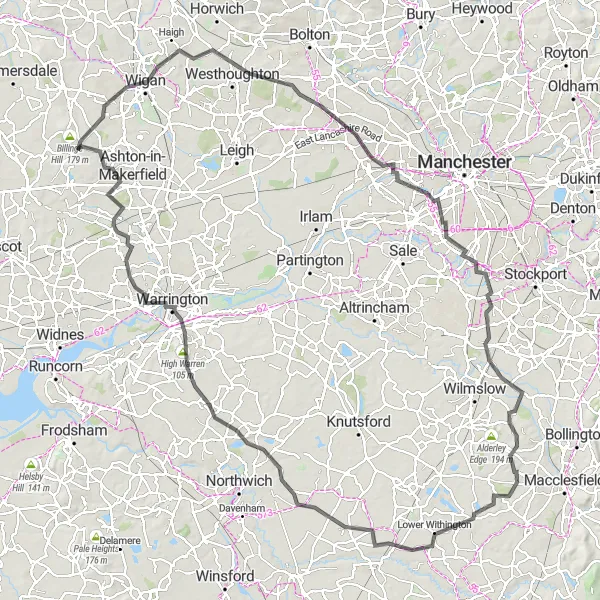 Map miniature of "The Billinge Explorer" cycling inspiration in Merseyside, United Kingdom. Generated by Tarmacs.app cycling route planner