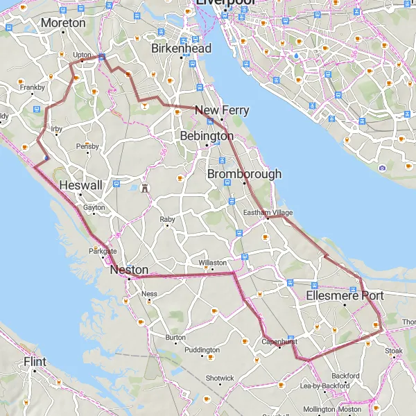 Map miniature of "The Gravel Adventure" cycling inspiration in Merseyside, United Kingdom. Generated by Tarmacs.app cycling route planner