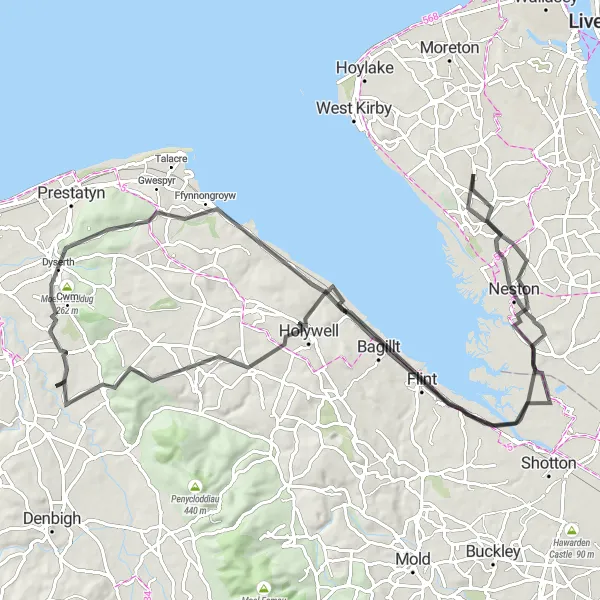 Map miniature of "The Ultimate Road Challenge" cycling inspiration in Merseyside, United Kingdom. Generated by Tarmacs.app cycling route planner