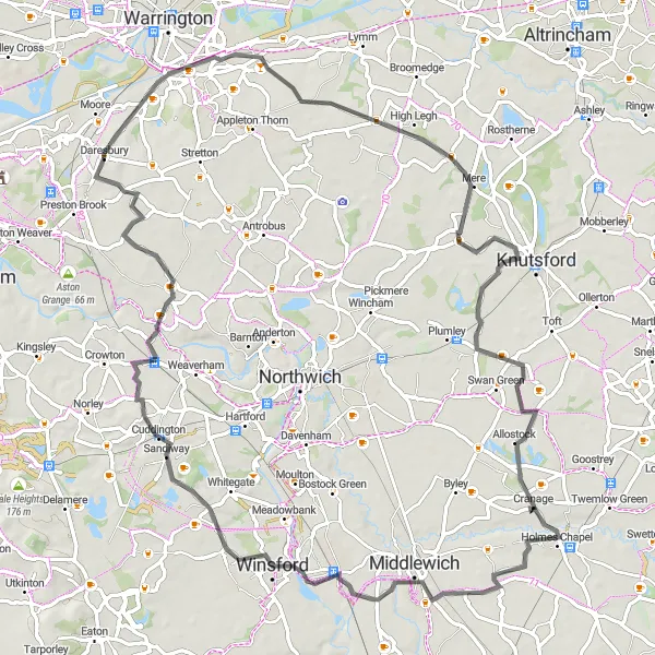 Map miniature of "Cheshire Road Expedition" cycling inspiration in Merseyside, United Kingdom. Generated by Tarmacs.app cycling route planner